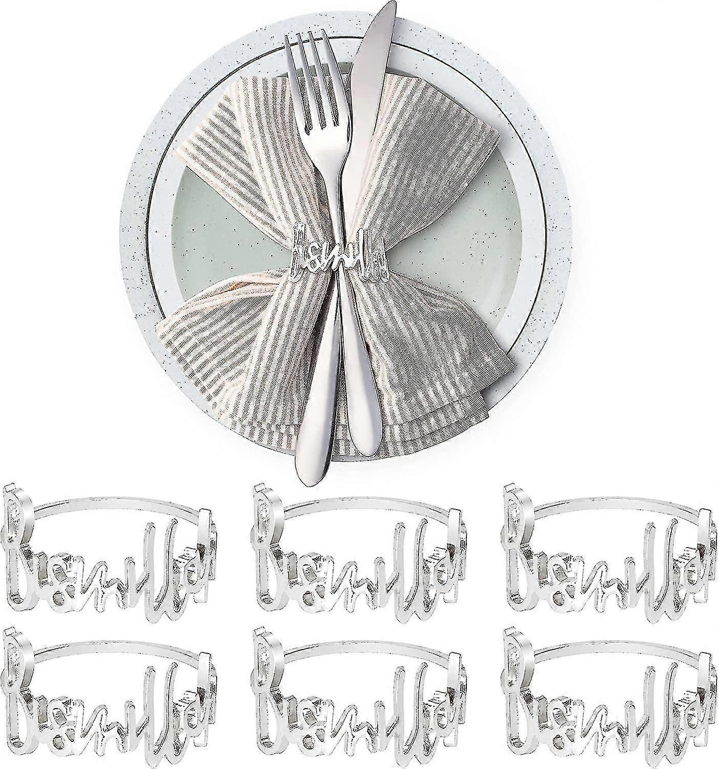 ナプキンリング 6個入り ビスミッラー文字 メタルナプキンリングセット アルファベットナプキンバックルホルダー テーブルデコレーション ウェディングパーティー用