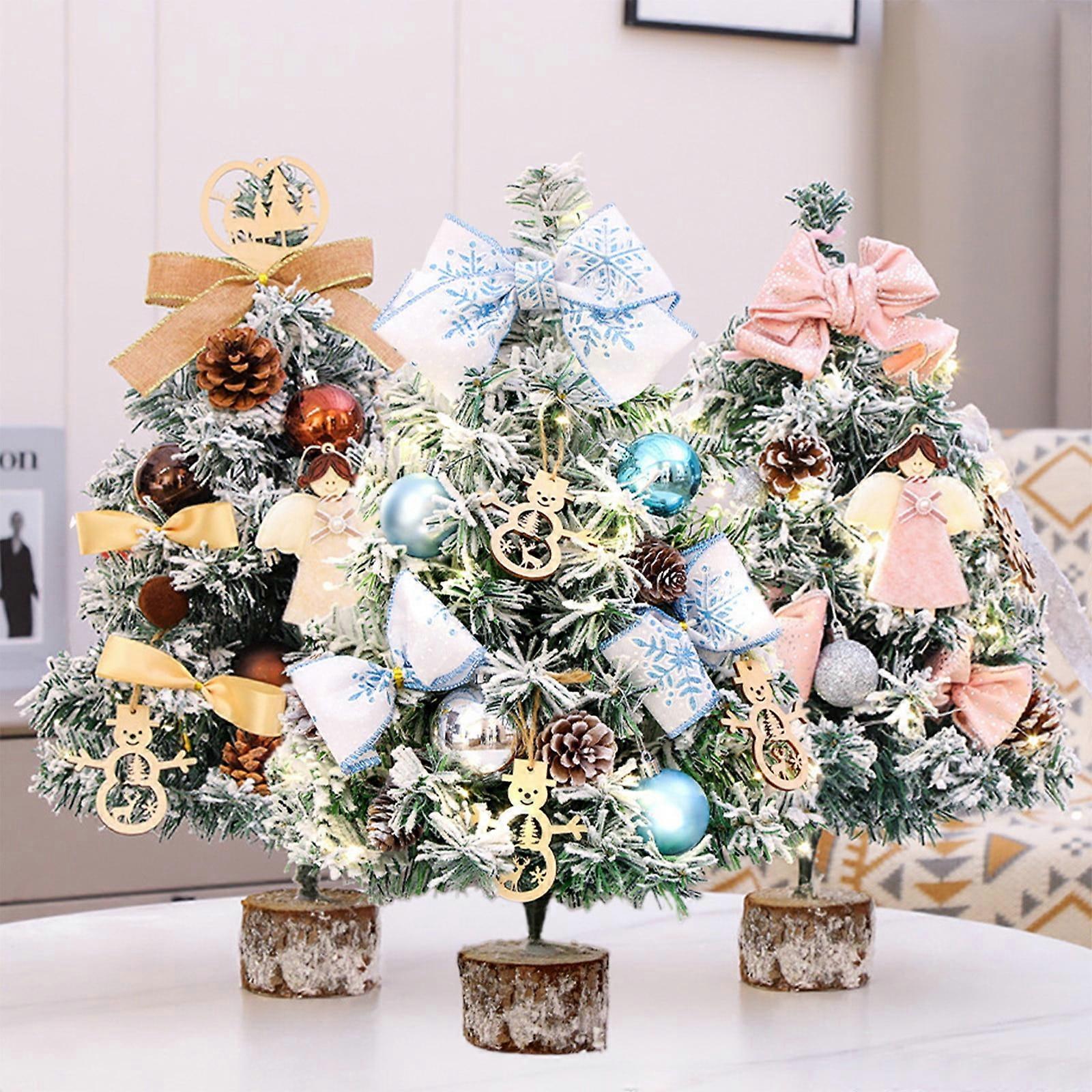 Jacenvly Mini Flocking Christmas Tree with Ornaments, Compatible with Halloween & Fall Desktop Decor, Blue