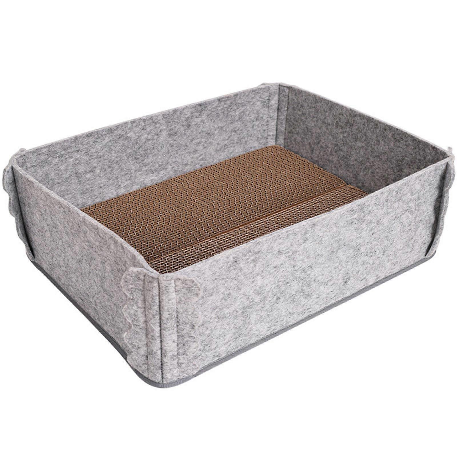 Ergonomic Cats Scratching Bed With Corrugated Paper Scratcher Post For Indoor Pet Entertainment Space Saving Rest Place  Gray