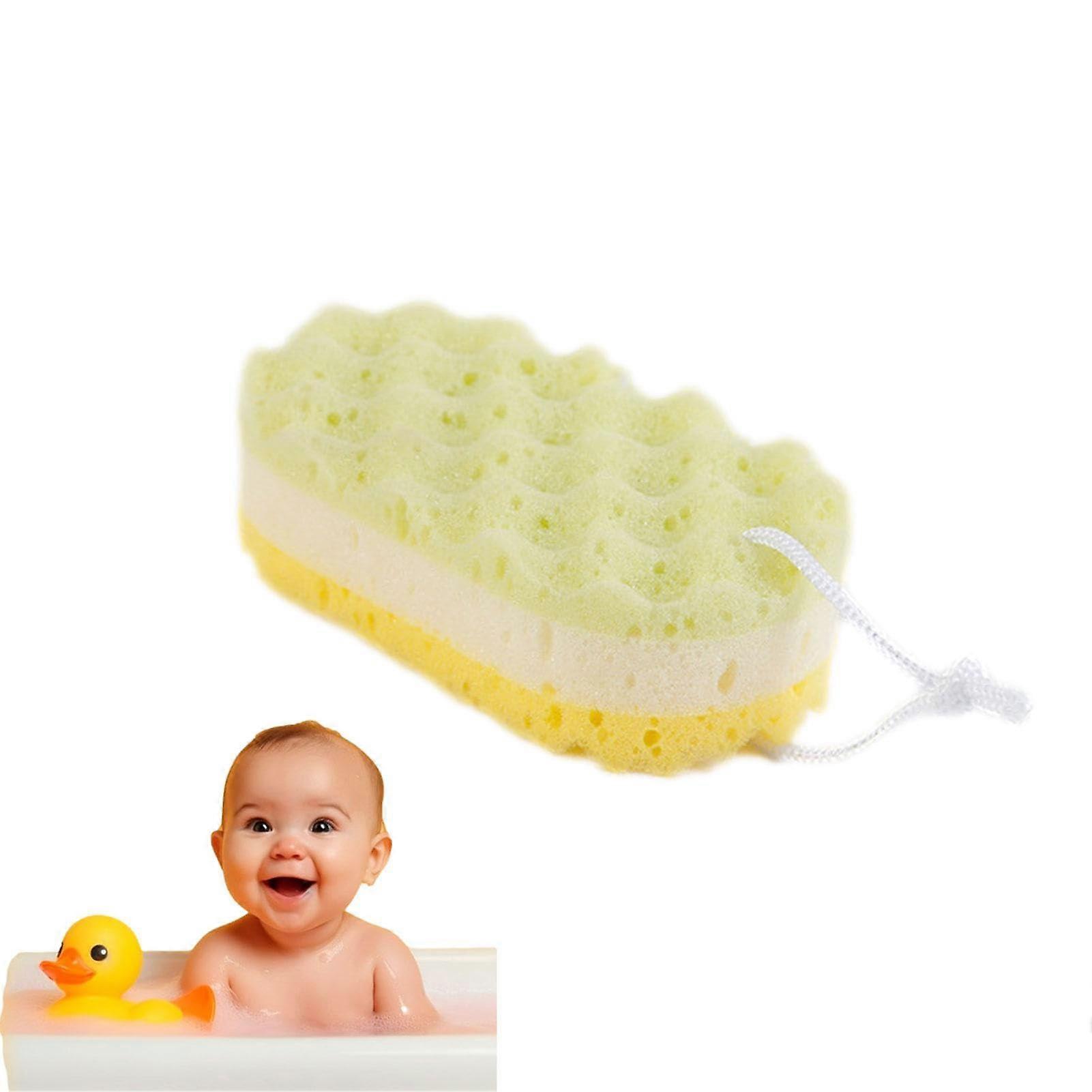 Kids Bath Towel with Foam Scrub, Ergonomic Three Layer Soft Body Towel for Family Yellow