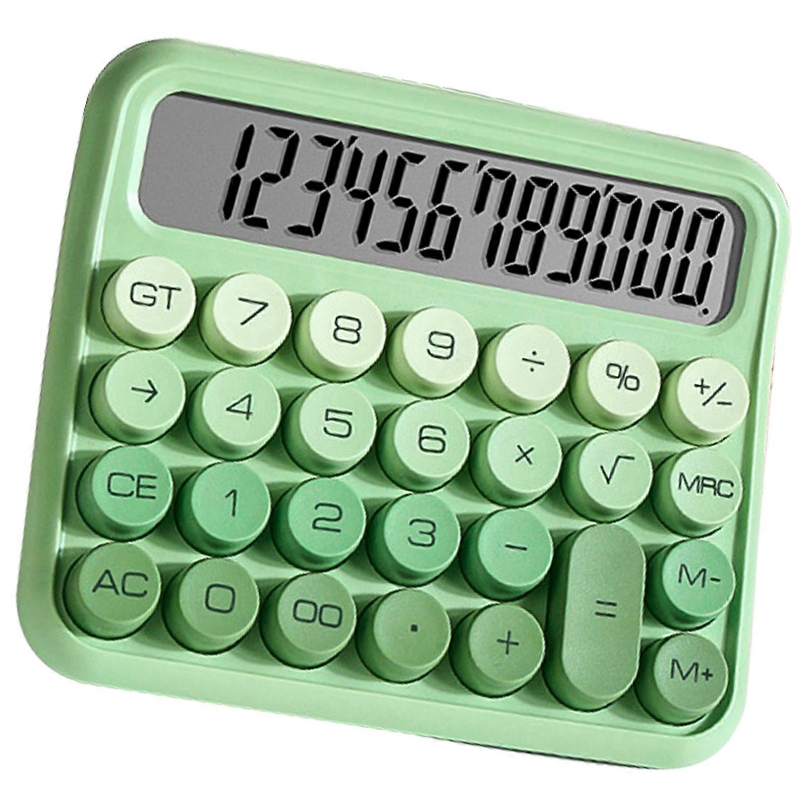 Cute Round Button Calculator Mechanical Keypad Calculator with 12Digit Display Calculator for Students and Professional  Green