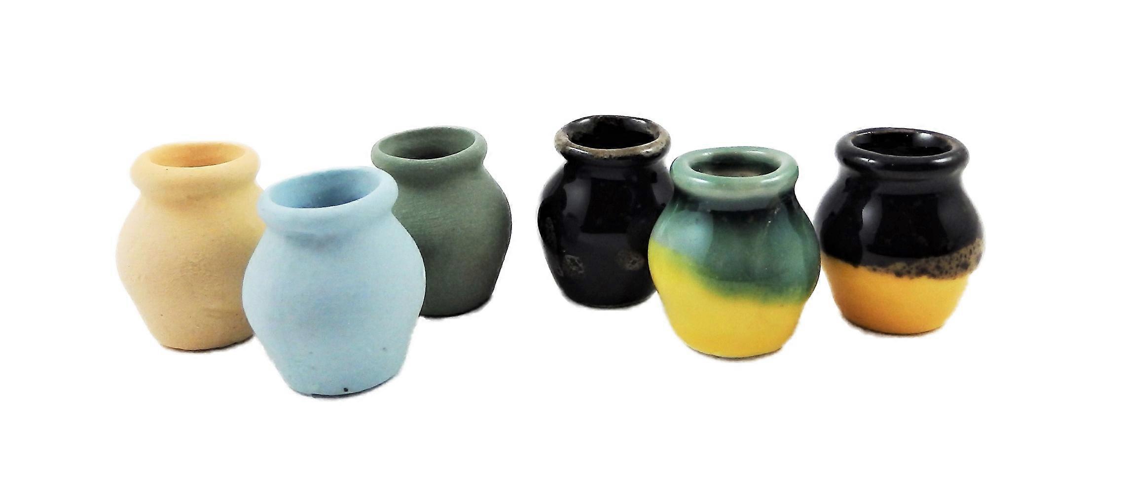 Dolls House 6 Rounded Pottery Vases Miniature 1:12 Scale Accessory