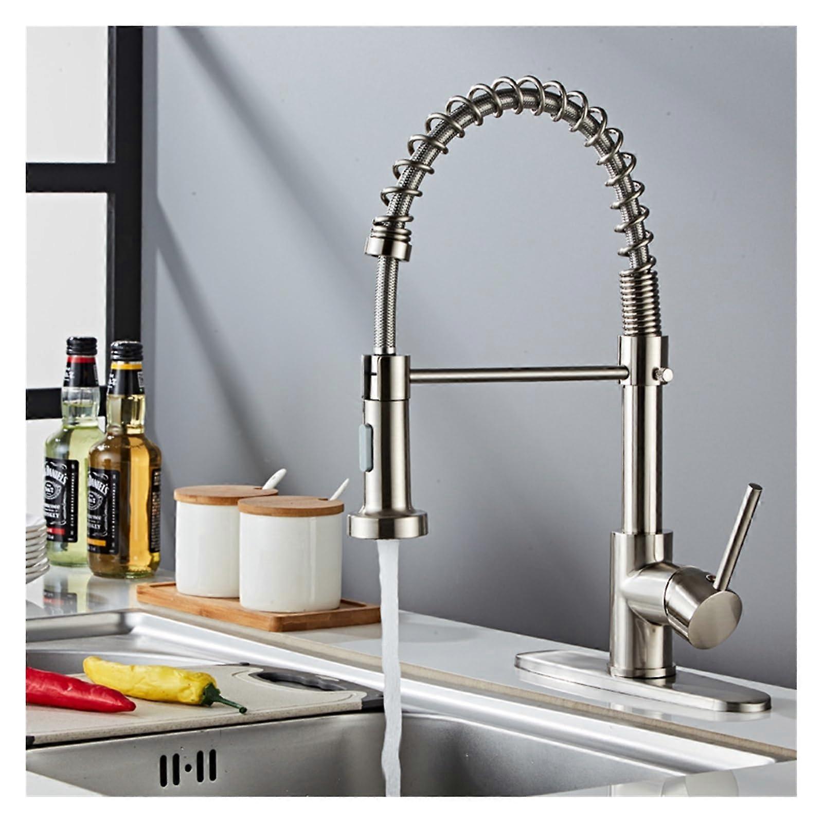 Spring PullOut Kitchen Faucet with Double Outlet, Copper Alloy, Hot and Cold Mixer Sink Tap