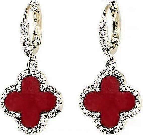 أقراط متدلية من الذهب ، أقراط هوجي هوب صغيرة مطلية بالذهب عيار 14 قيراطا مع سحر أربع أوراق البرسيم ، أقراط متدلية لذيذة للنساء ، راتنج مكعب زرك