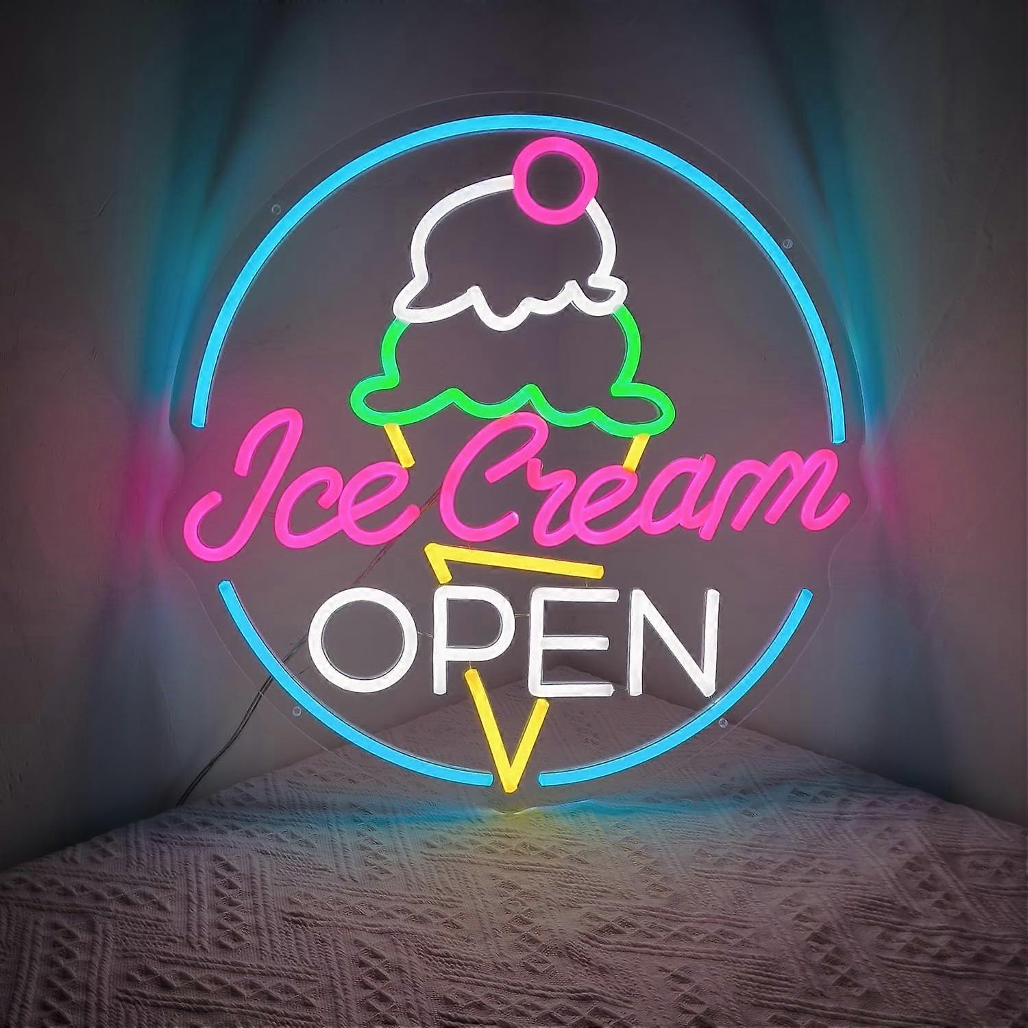Ice Cream Neon Sign LED Light for  Cafe Restaurant Open Display 16 Inch Custom Design