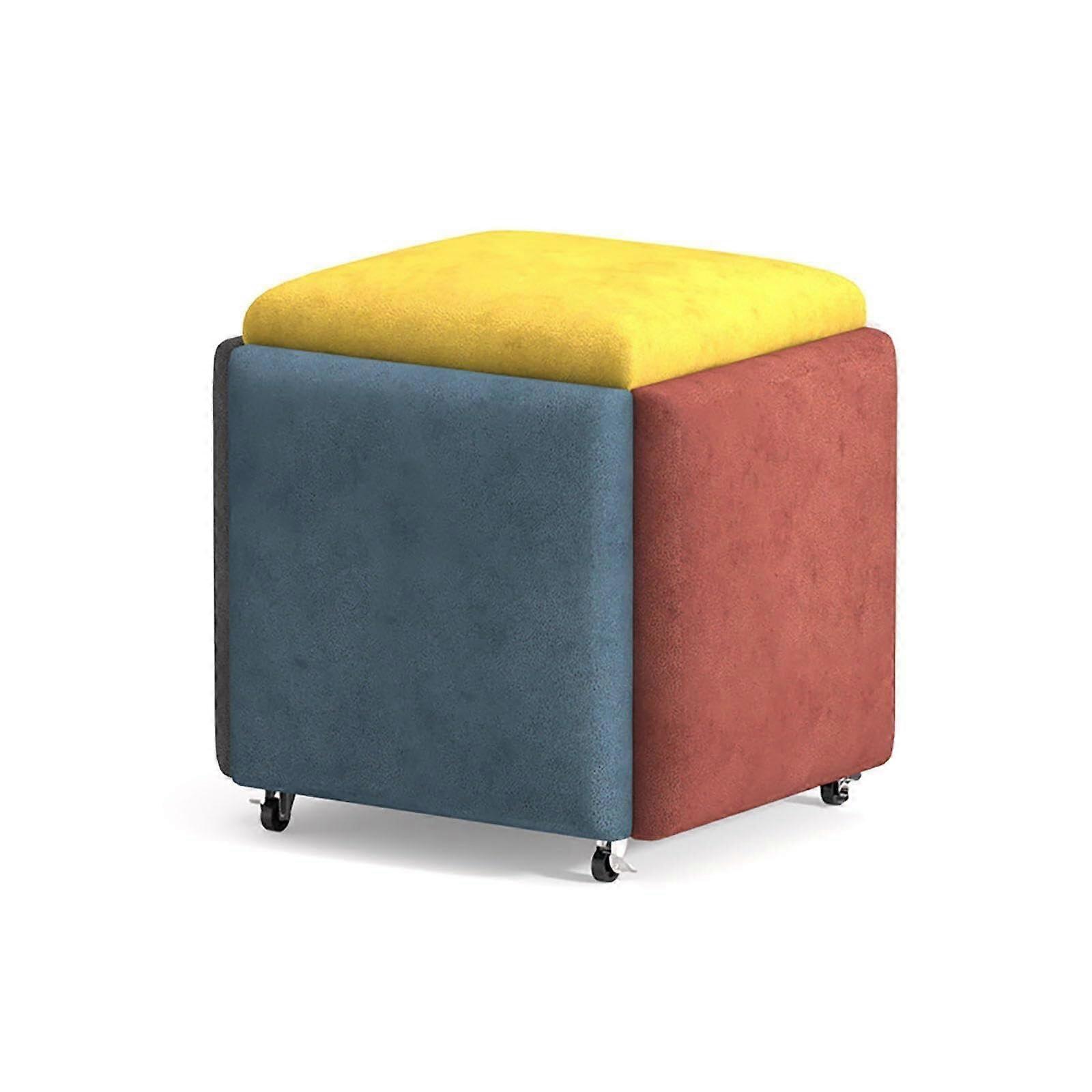Cube Seat Stool with Swivel and Storage, Stackable Rolling Chair for Bedroom, Living Room, Dining (Colourful, 45x45cm)