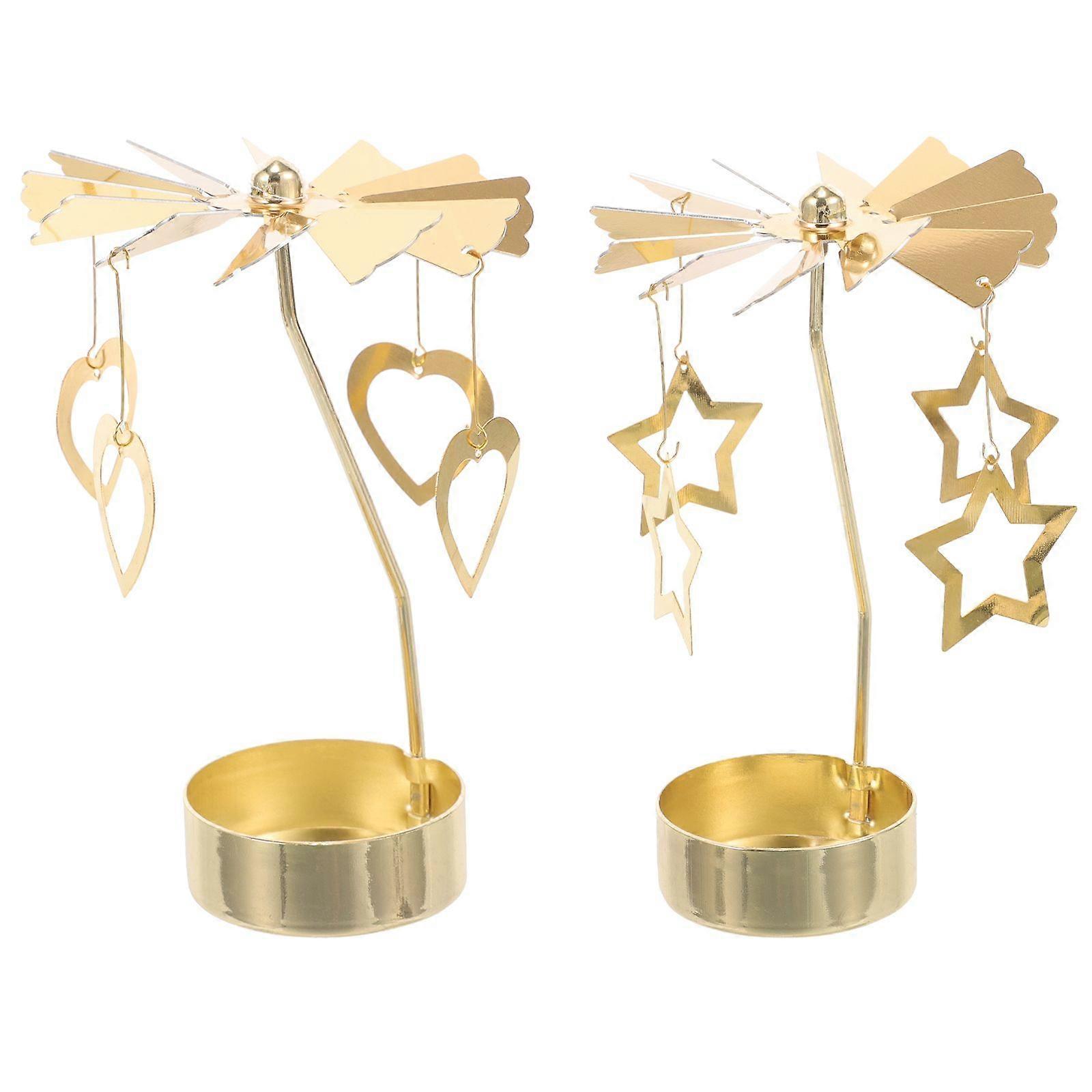 2pcs Creative Rotating Candleholders Xmas Candle Containers Desktop Decors