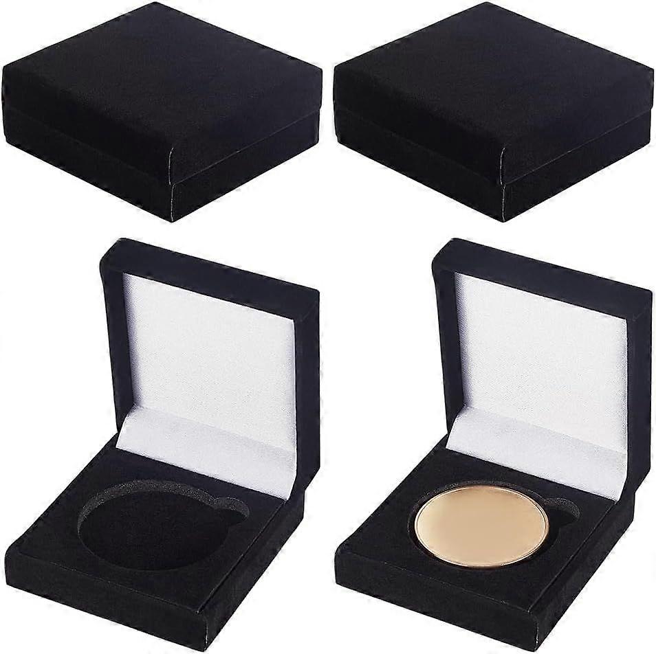 4 Pcs Black Velvet Coin Display Boxes Challenge Coin Storage Box Accessories Case Square Storage Case Organizer Holder Case Commemorative Coin Holders
