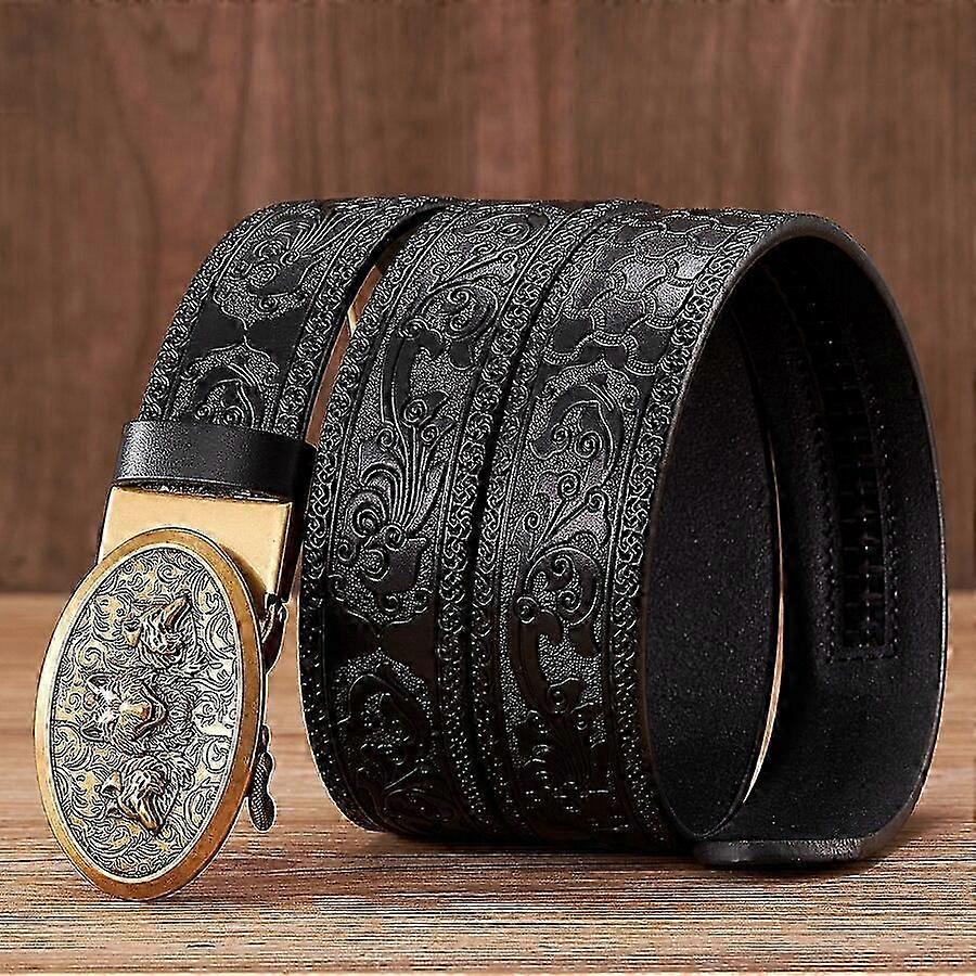 35cm Mode Prägling Retro Manliga Bälten För Män Företag Kohud Äkta Läder Bälte Drake Mönster Automatisk Spänne Rem