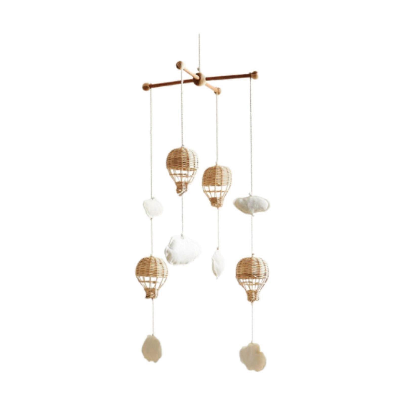 Baby Crib Mobile Rattan Hot Air Balloon and Cloud Design Boho Nursery Decor for Calming Sleep