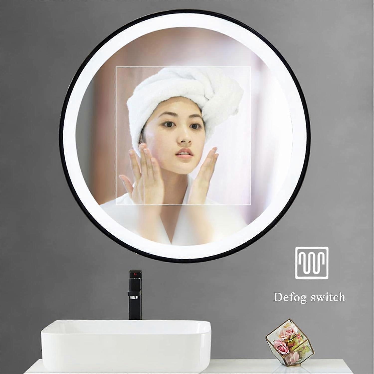 Round LED Bathroom Mirror with AntiFog Technology, Smart Touch and Adjustable Lighting, Black Border