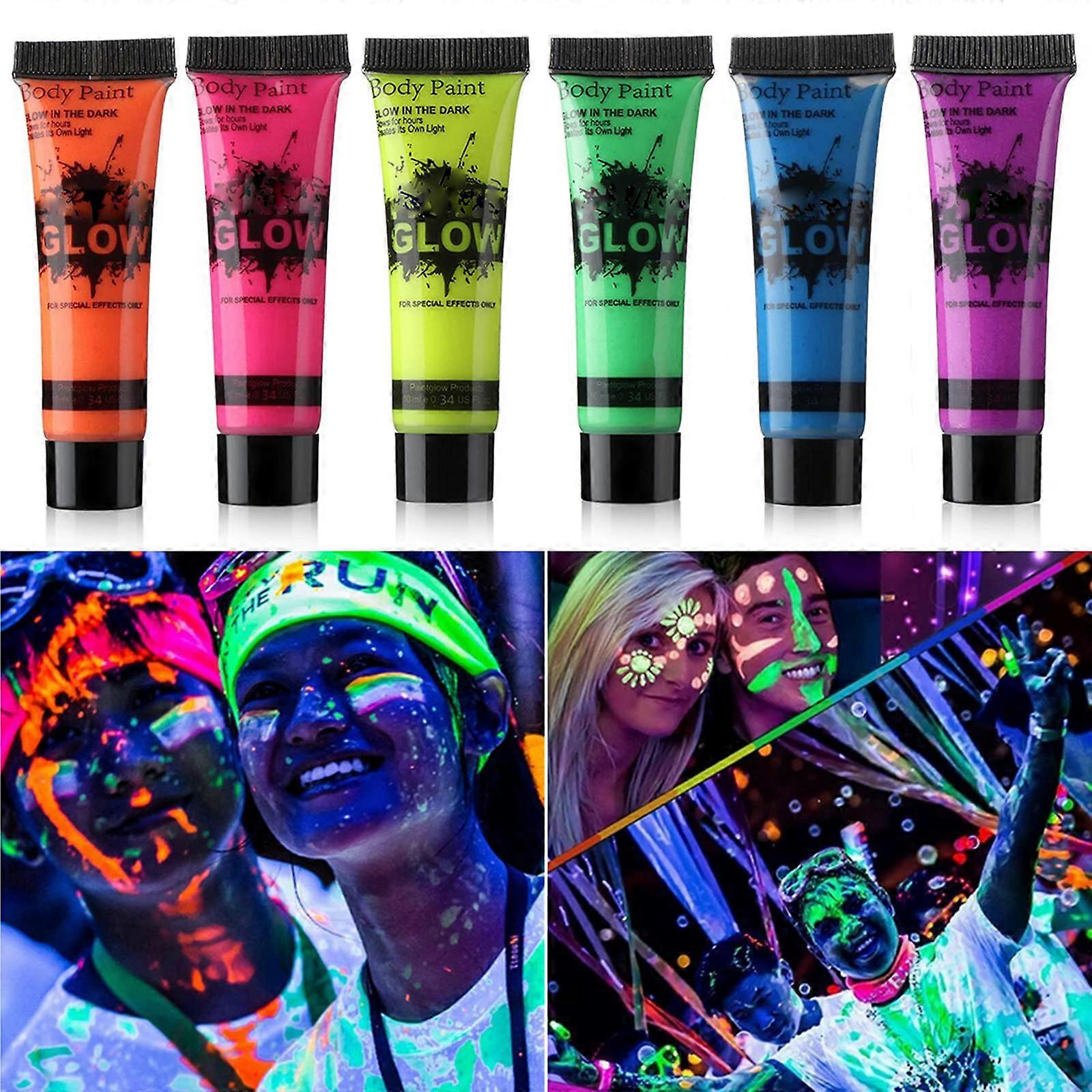 UV Body Paint Set Glow in the Dark Neon Face and Body Paint 6 Vibrant Colors Blacklight Reactive
