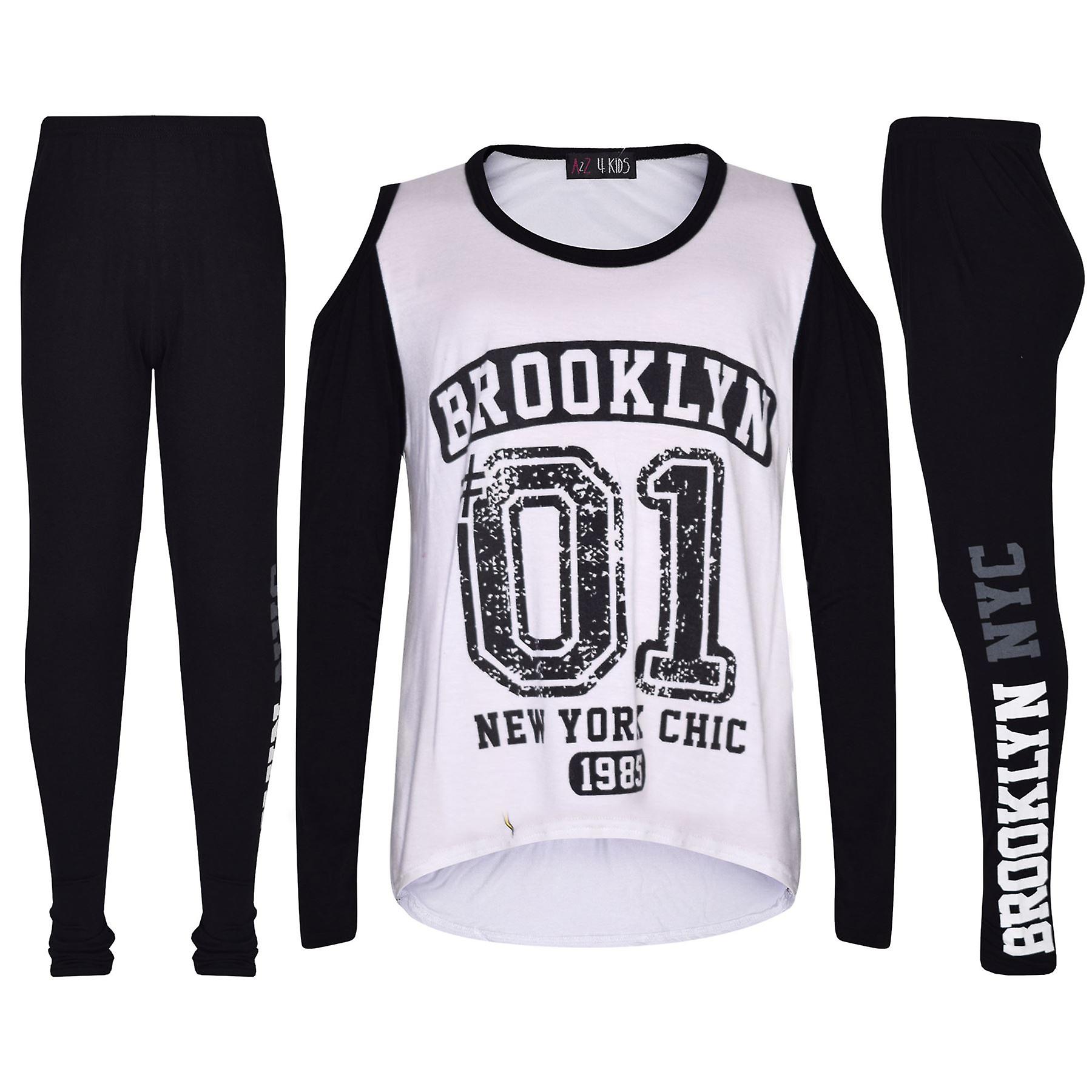 Girls Brooklyn 01 Print Cold Shoulder T Shirt Top & Legging Set