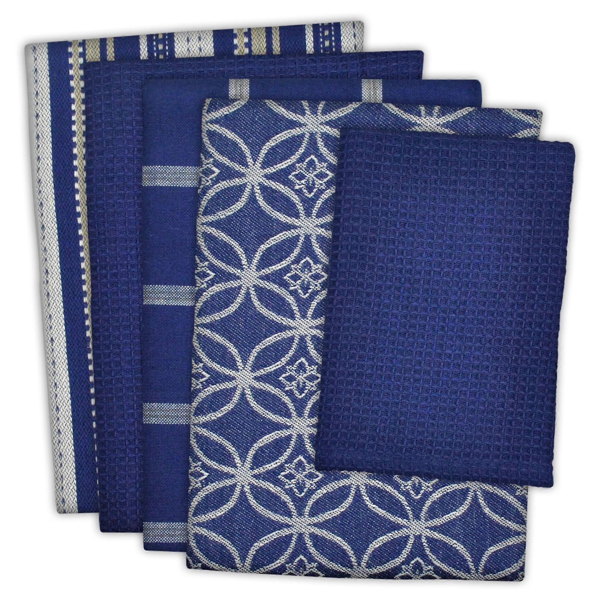 DII, 5 Pack, Assorted Dishtowel & Dishcloth Set, Nautical Blue