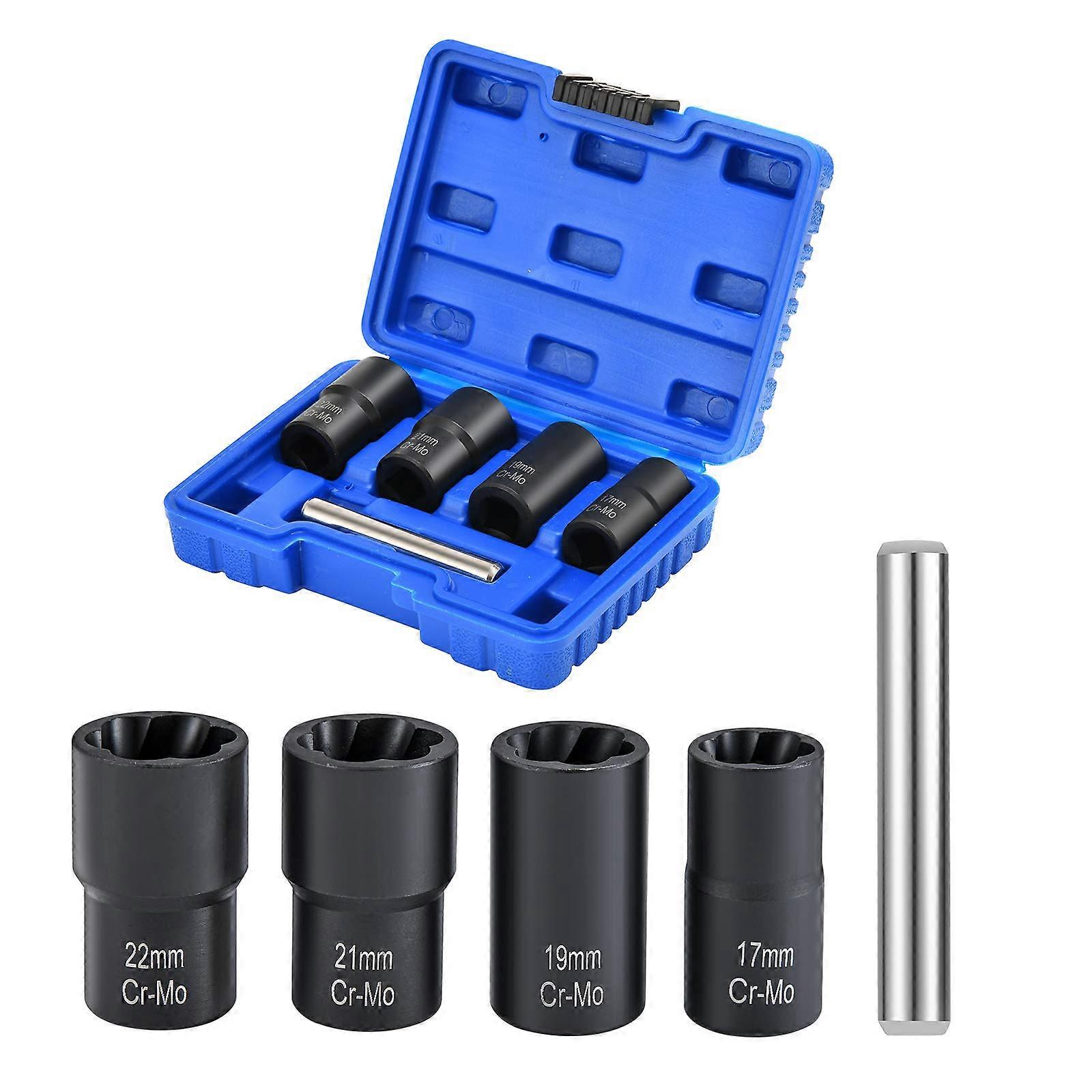 Lug Nut Remover and Bolt Extractor Set 5pcs Twist Socket Kit 1722mm Tight Grip with Case