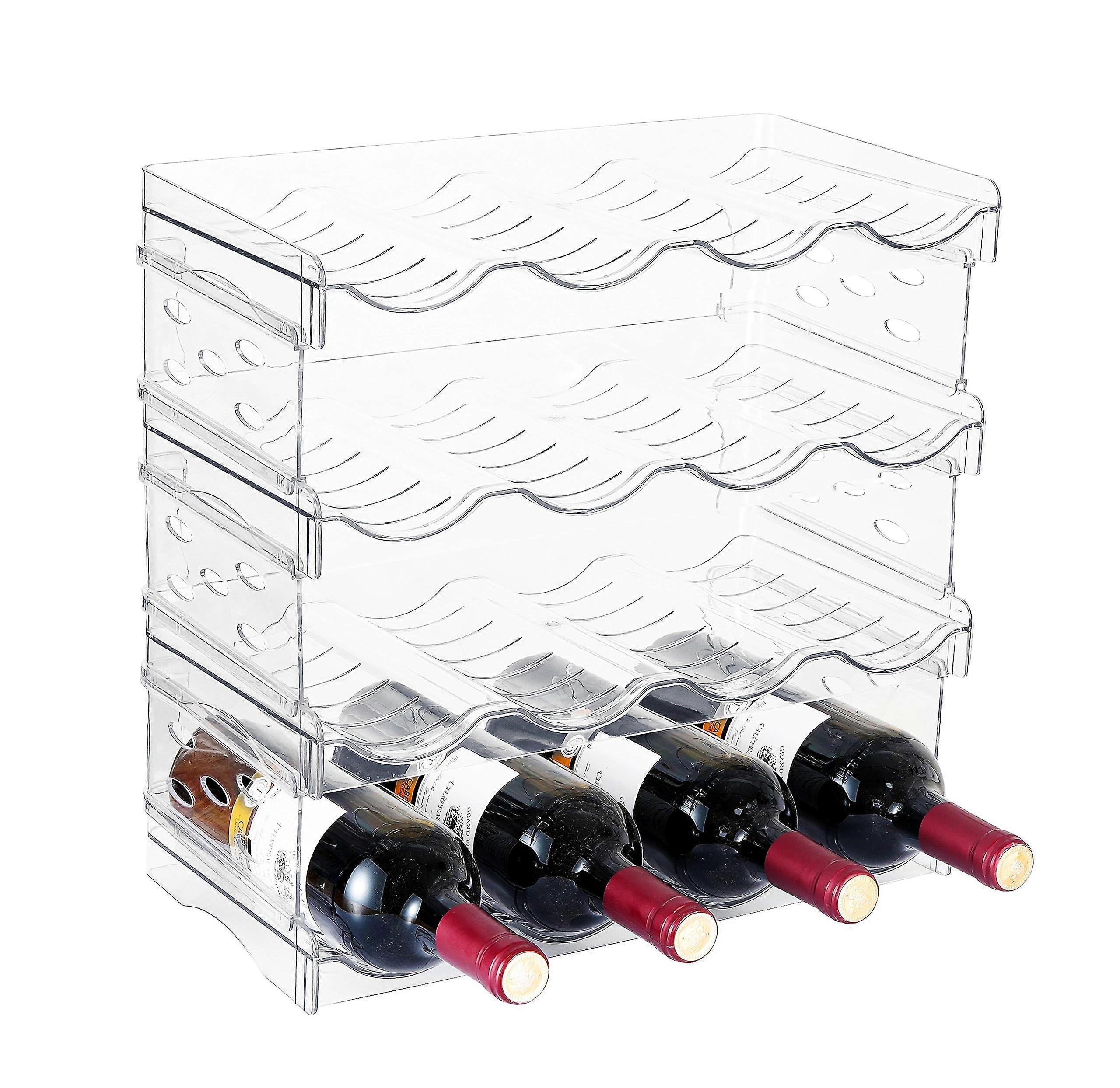 Water Bottle Storage Rack 4 Tier Stackable Wine Organizer Holds 16 Bottles Clear Kitchen Cabinet