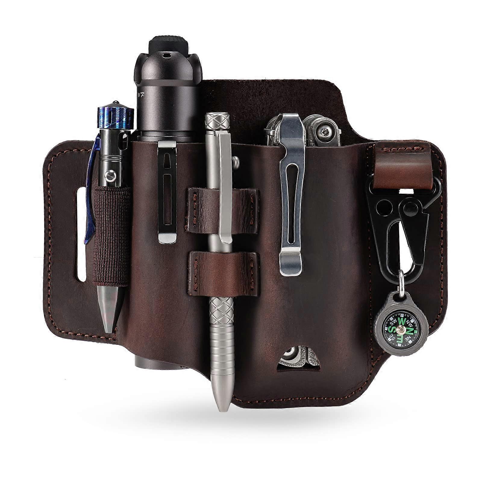 Leather Multitool Sheath for Belt with Quick Access Design, Handmade EDC Leather Pocket Organizer