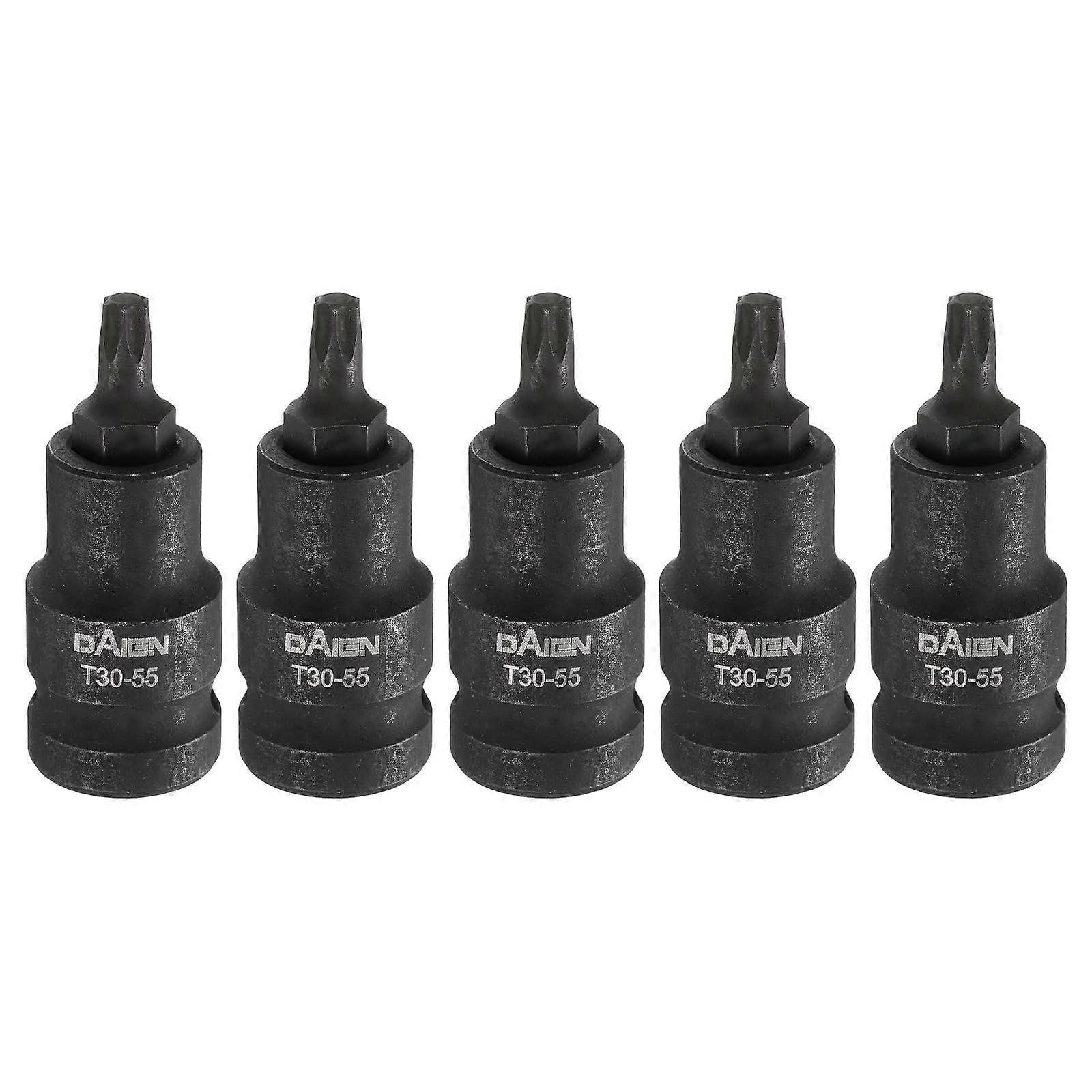 T30 Torx Bit Socket 1/2 Inch Drive S2 Steel Impact Set with Secure Anti‑Drop Groove 55mm