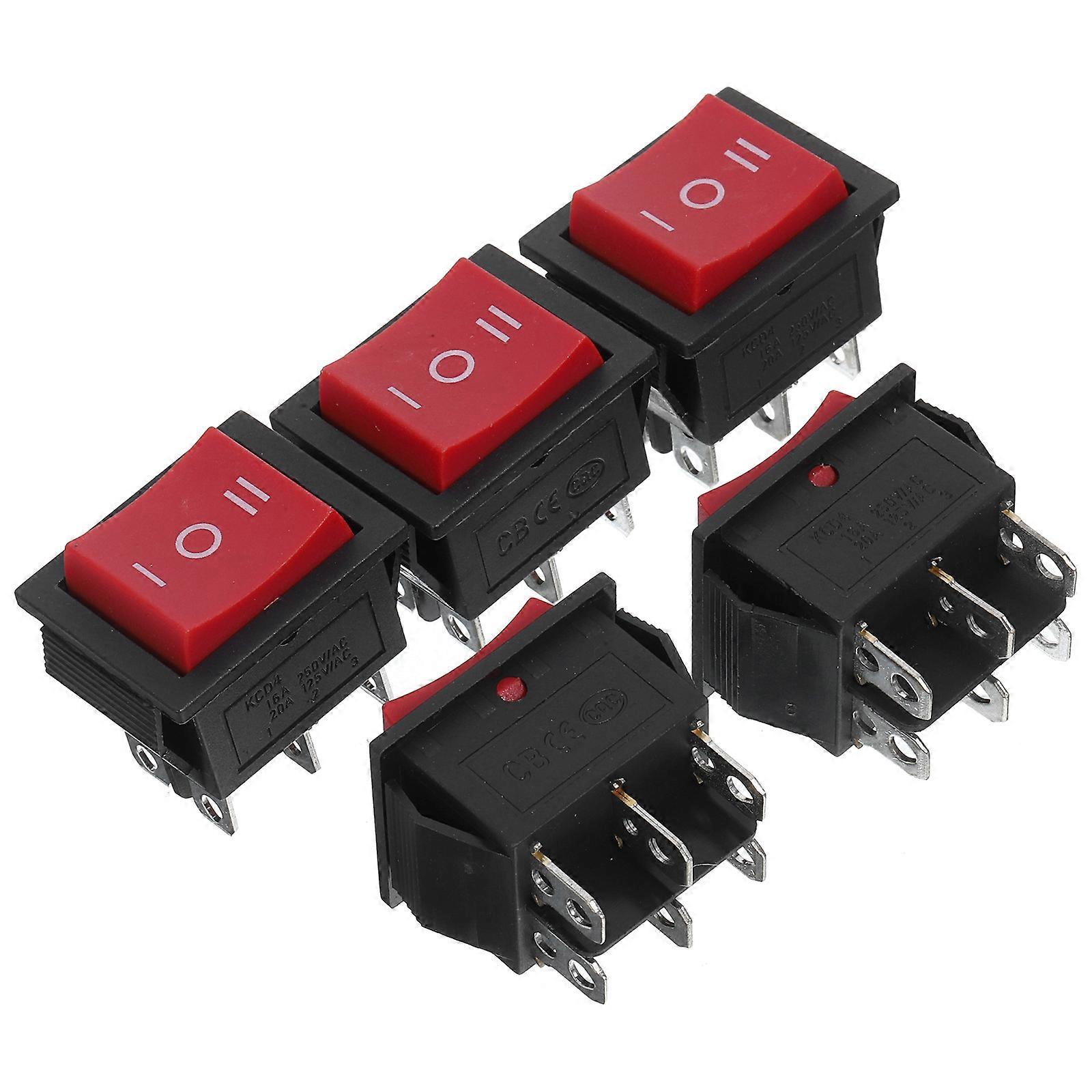 Toggle Switch Rocker Switch for Car with 3 Position 6 Pin 5Pcs Red