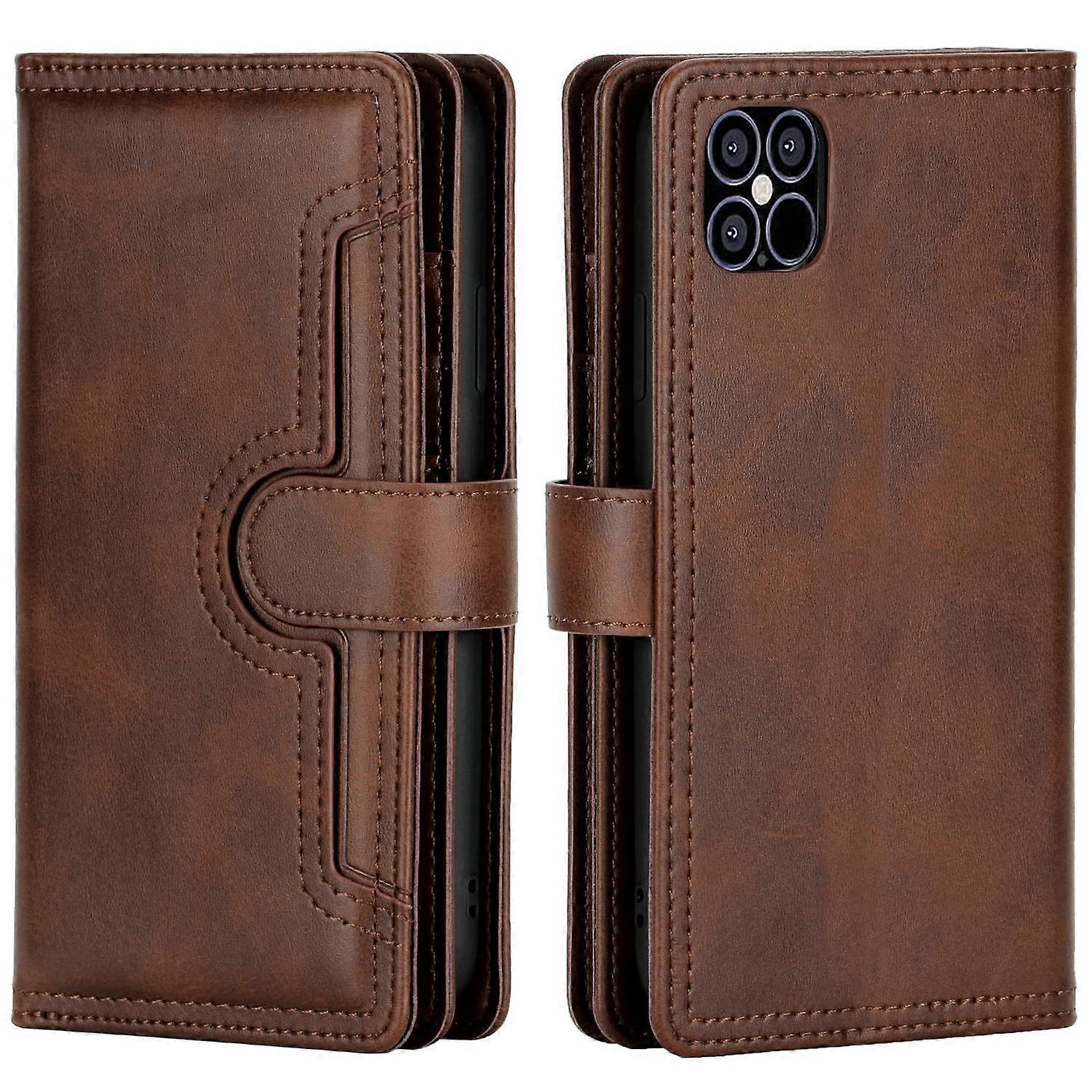 Multiple Card Slots Split Leather Phone Stand Case Cover with Strap for iPhone 13 6.1 inch