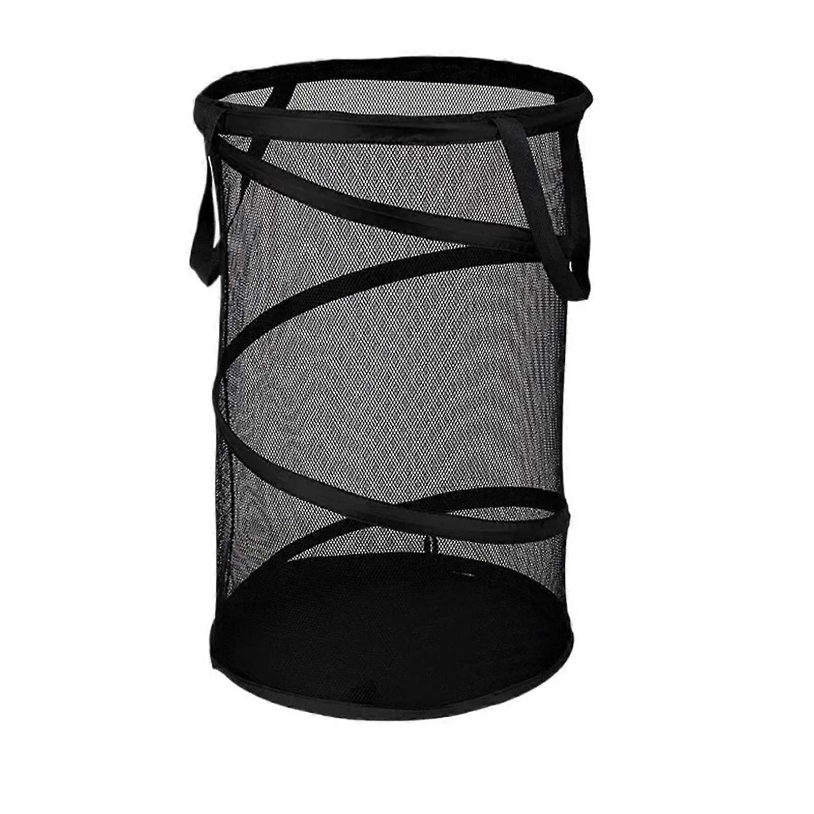 Large Folding Laundry Basket with Mesh Design, Collapsible Hamper for Clothes Storage, Black
