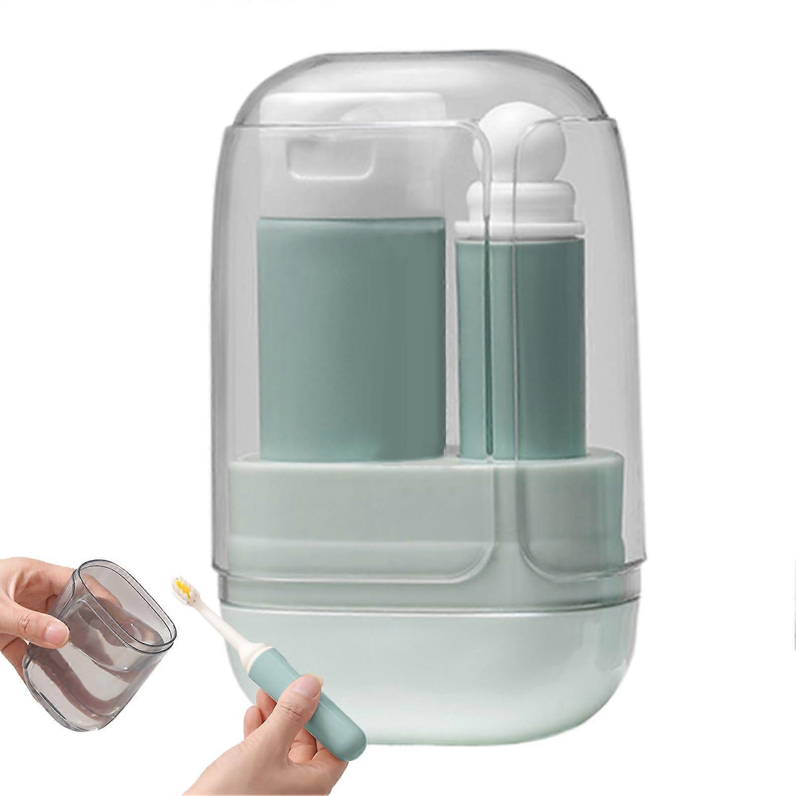 Travel Toothbrush Kit with Foldable Cup, Compact MoistureProof Set for Backpack and Trips, Blue