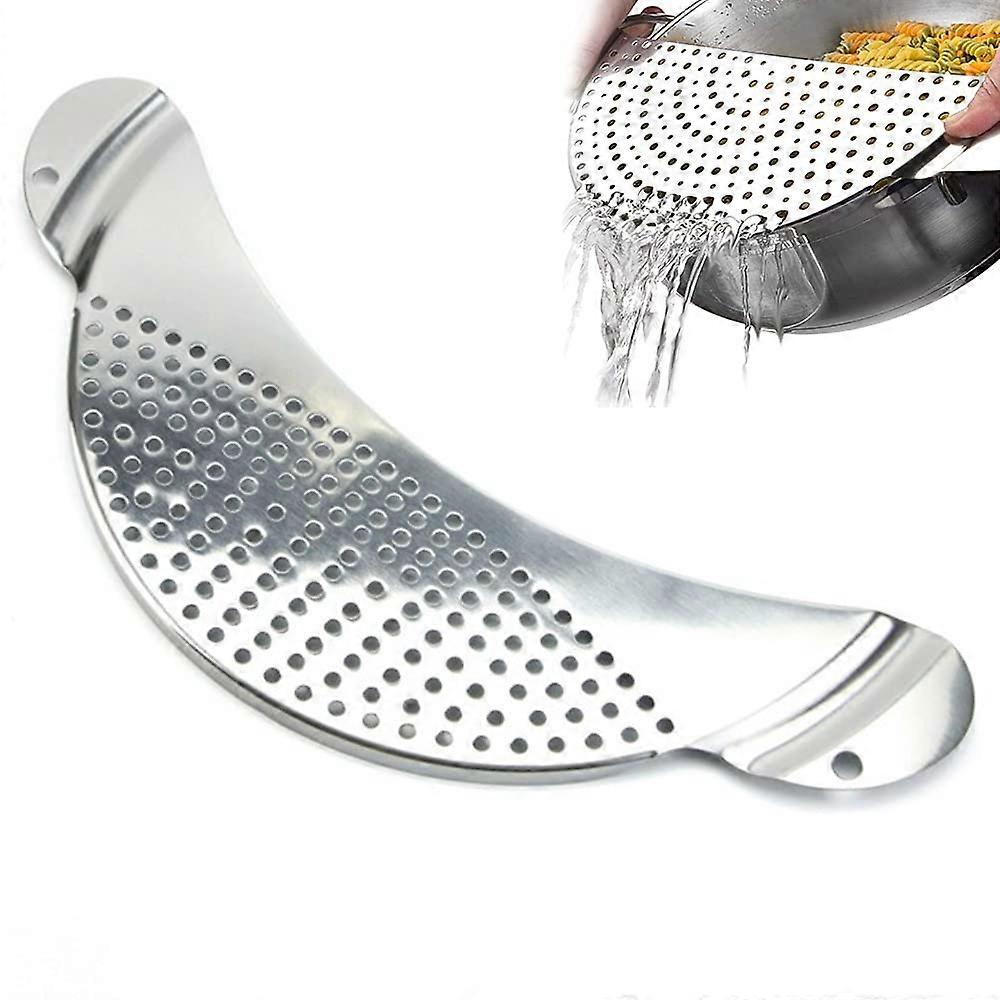 Stainless Steel Half Moon Pot Strainer for Easy Water Draining Pasta Vegetables Cooking