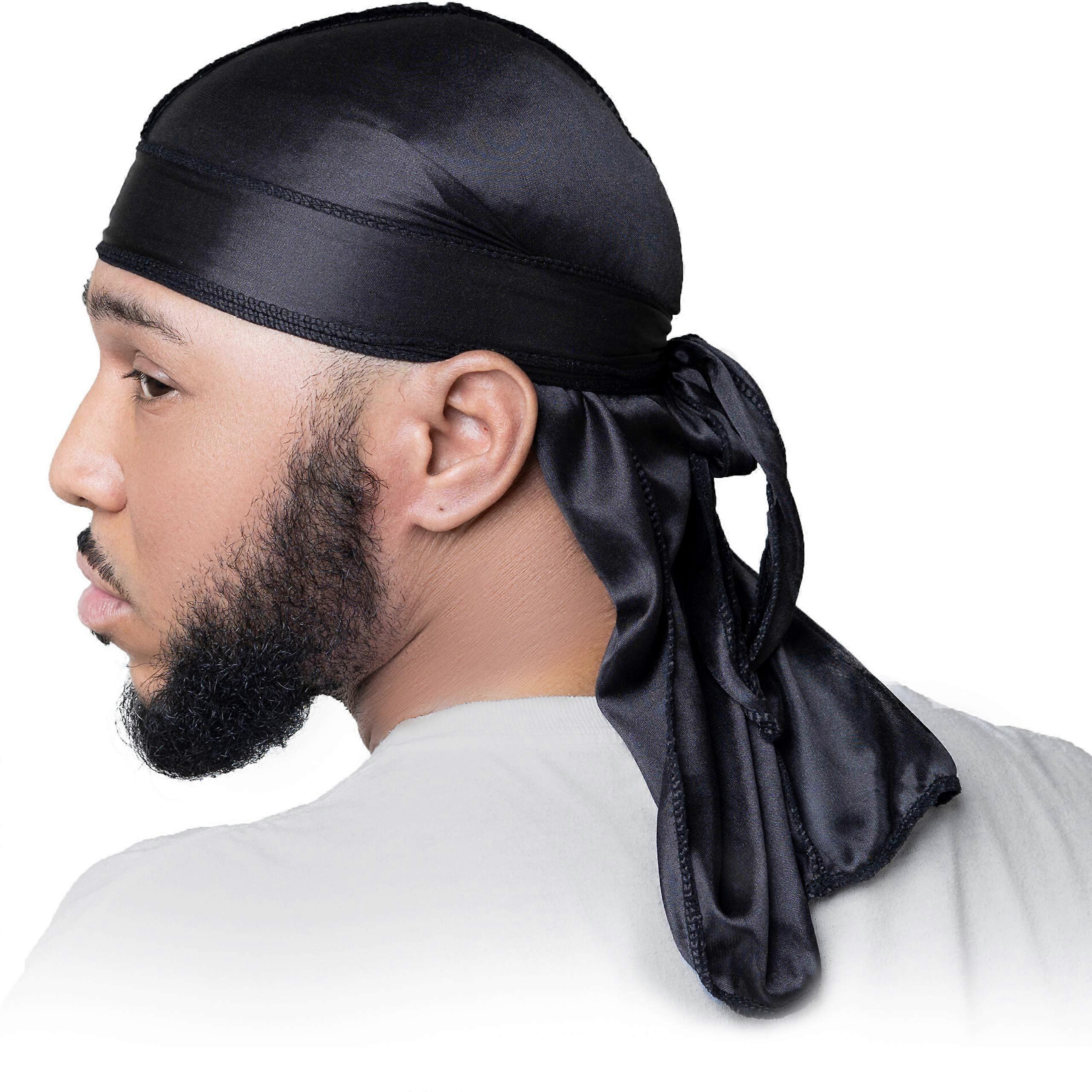 Midnight Black Silky Durag with ExtraLong Straps for 360 Waves and Cornrows