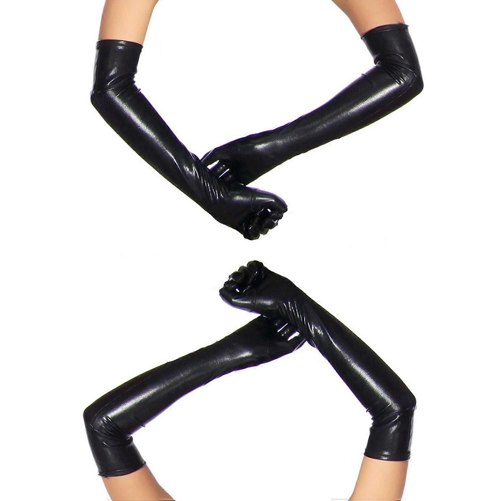 2X Long Gloves in Leather Optics One Size Black - Black