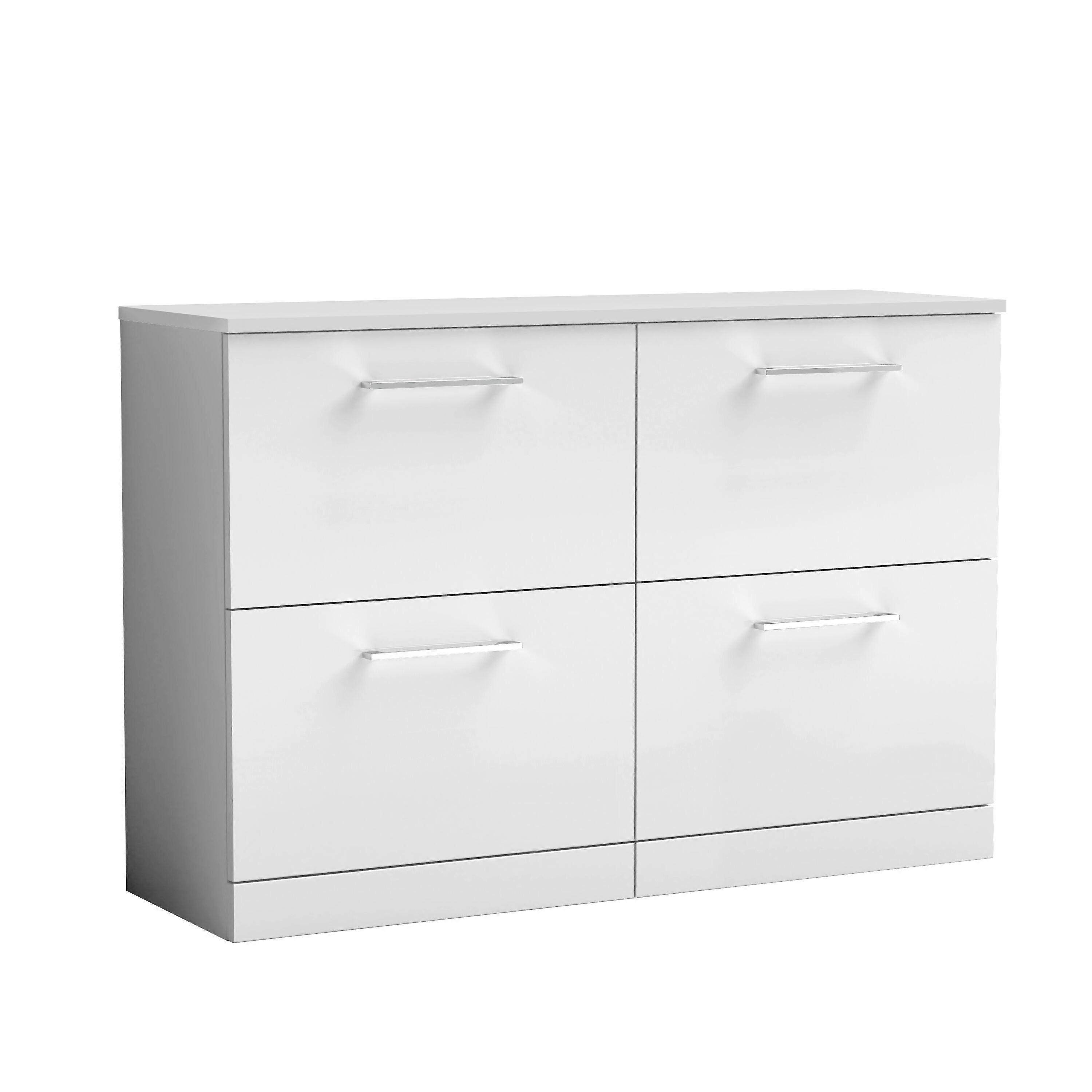 Balterley Bramshall Modern Bathroom 4 Soft Close Drawer Floor Standing Vanity with Worktop, Stylish & Durable, Gloss White, 1205 mm