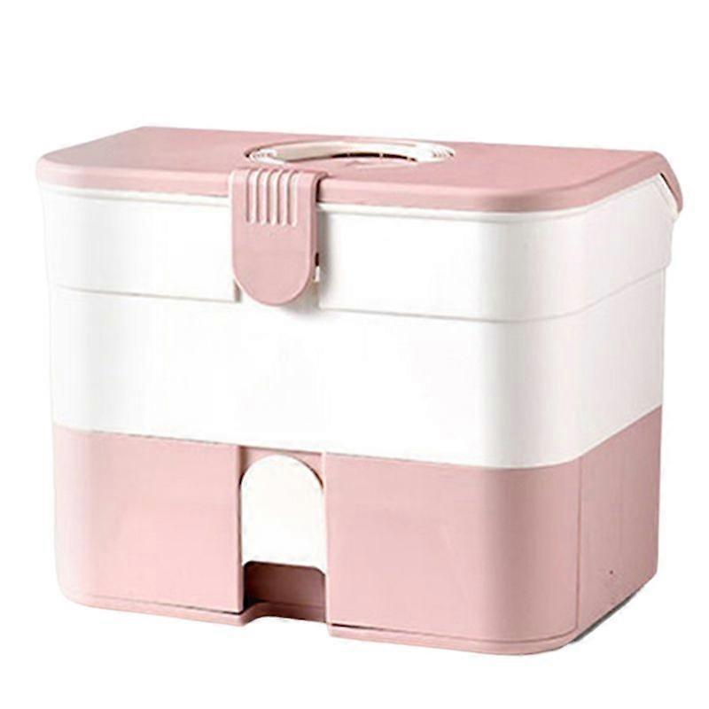 Storage Box Container Bin with Tray Portable Medicine Kit Case Pink