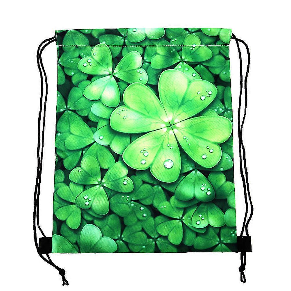 Drawstring Canvas Bag Four Leaf Square Shape Saint Patricks Day Travel Use Waterproof 1Pcs