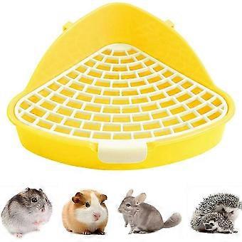 Gelbe kleine Haustiertoilette mit Haken, Anti-Spray-Dreieck für Hamster, Chinchilla