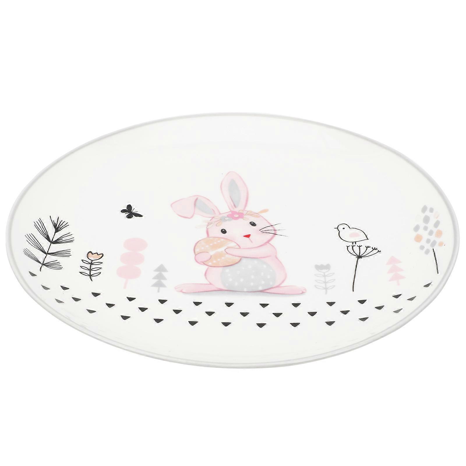 Ceramic Plate Easter Rabbit Design for Food Serving White Tableware