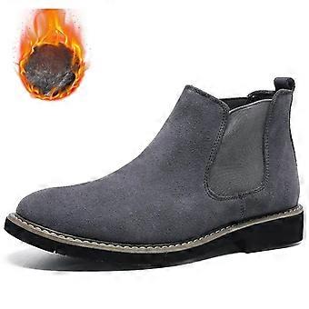 Vintage Herr Chelsea Stövlar Mocka Läder Western Ankelstövlar Herr Varma Päls Vinter Snökängor Casual Skor Motorcykel Cowboy Boots