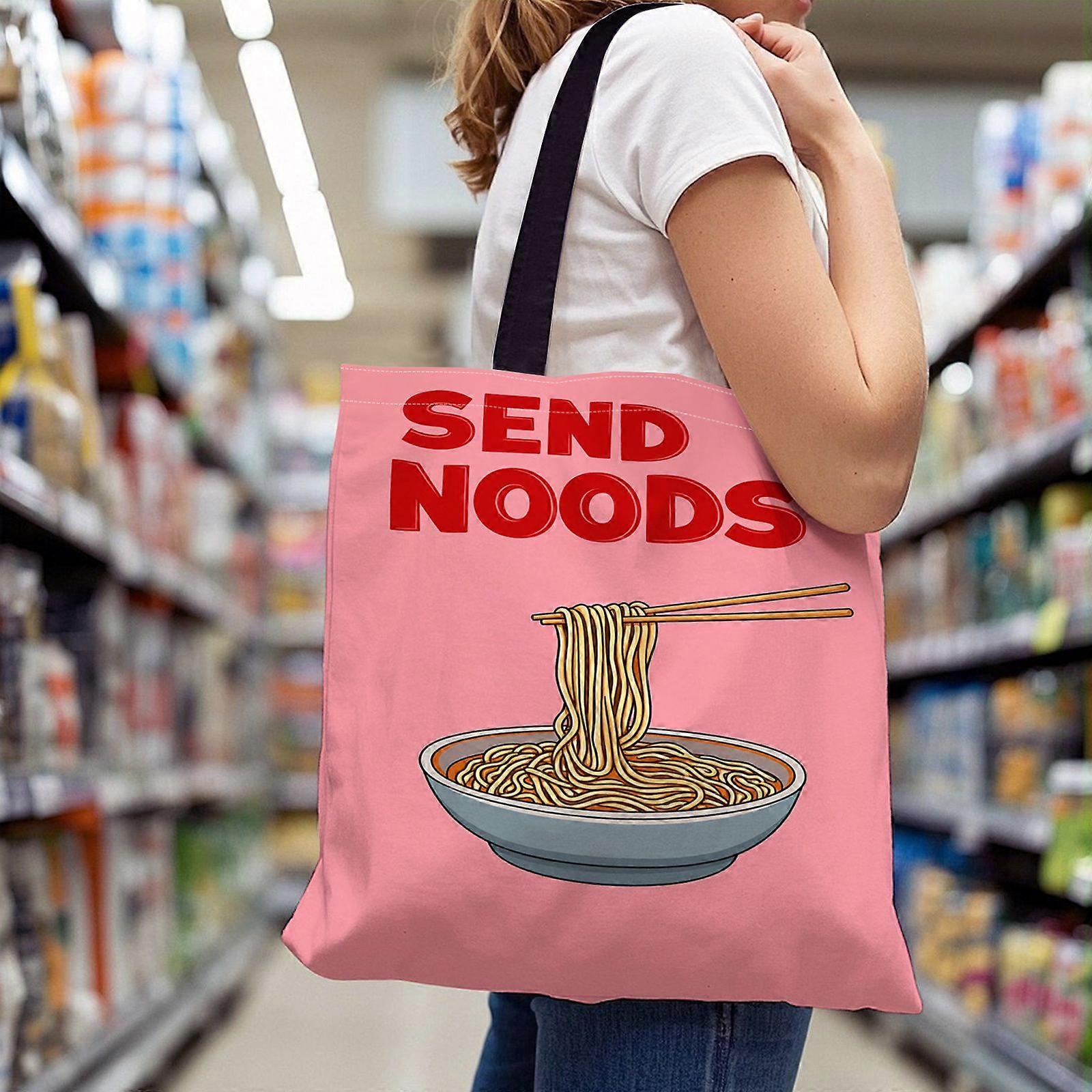 Sac fourre-tout grande capacité (1 pièce) + Illustration Send Noodles + Léger + Résistant, Double poignée et pliable - Idéal pour les cours et les trajets domicile-travail - Rpolk