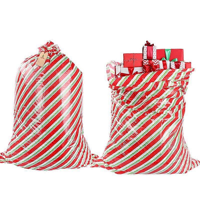 Extra-Large Striped Christmas Drawstring Gift Bags 2PCS