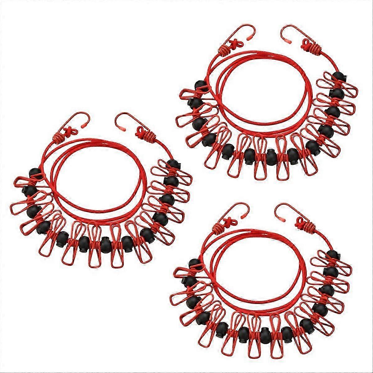 Clothesline, portable clothesline with clothespins, red