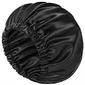 Silk Sleep Bonnet compatible with Women & Men, Double Layer Satin Cap compatible with Curly Natural Hair Black