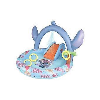 Stitch Inflatable Play Centre Paddling Pool with Slide Hoops and Splash Area Blue Outdoor Garden Water Play Pool for Kids Ages 3 Years and Above