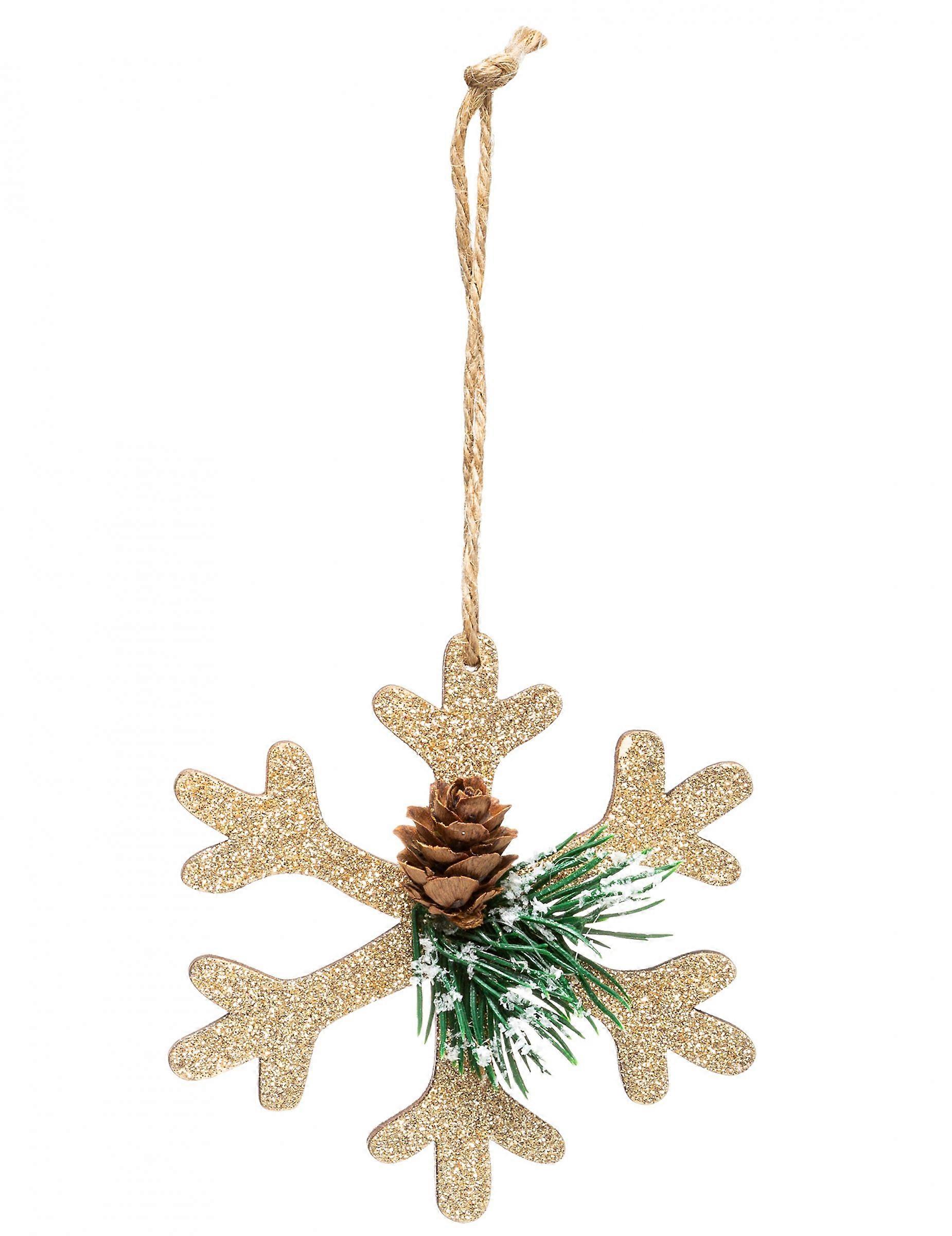 Suspension flocon doré nature 10 cm pour sapin