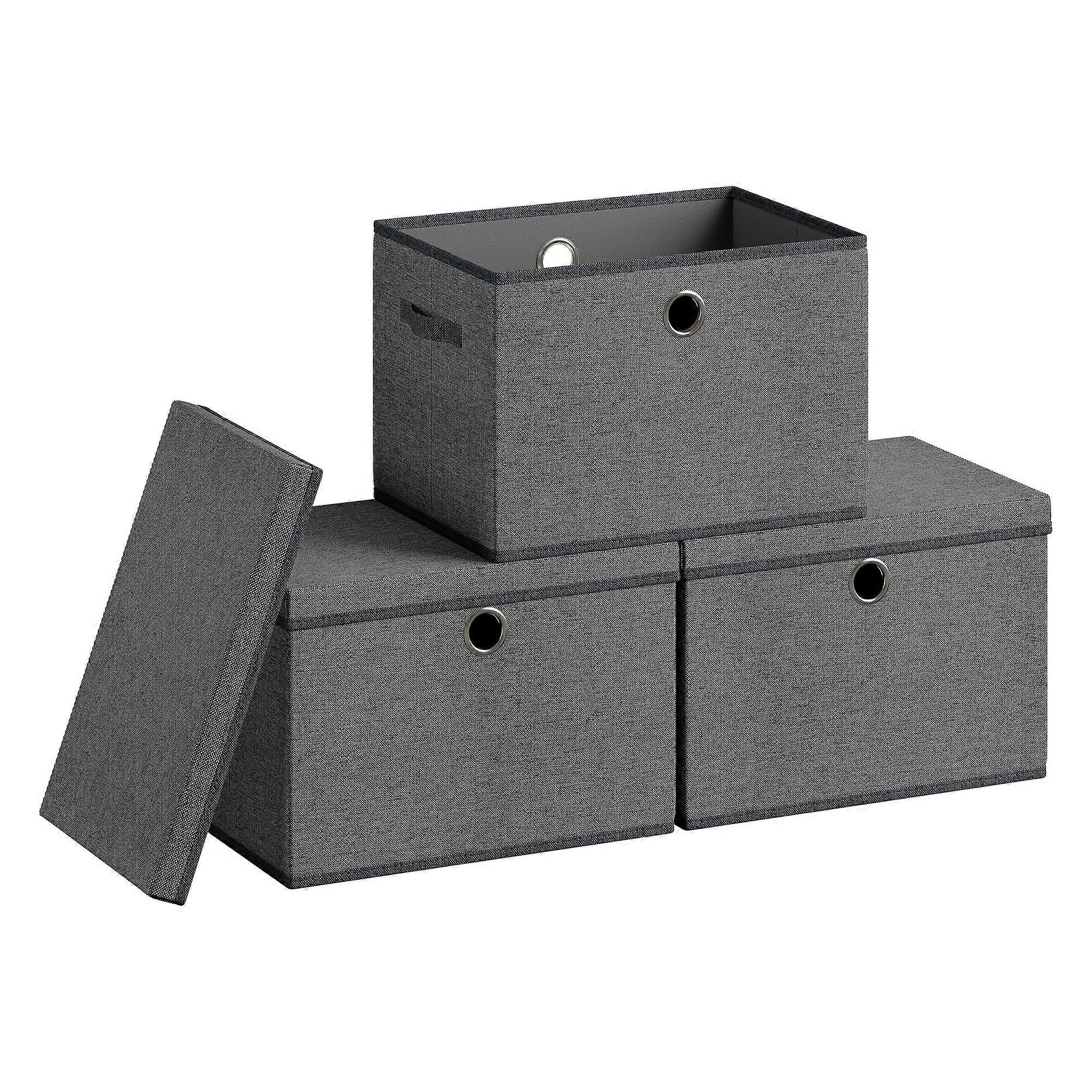 Storage Bins with Lids, 3 Pack Stackable Fabric Storage B