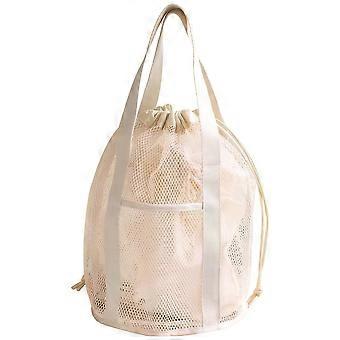 Kids Beach Bag Mesh Beach Tote with Drawstring, Quick Dry Mesh, Foldable Design and Dual Pockets Beige