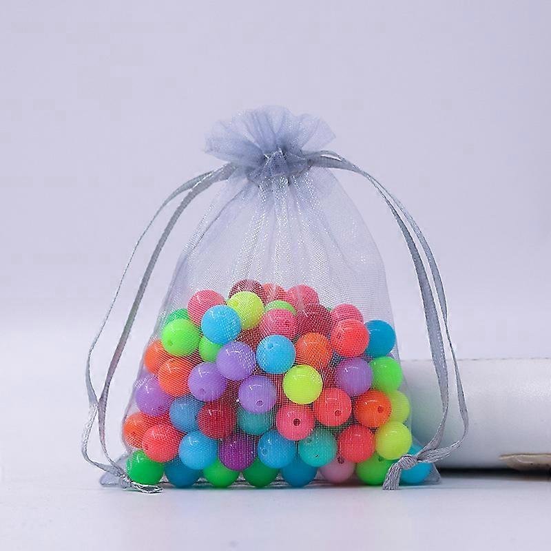 100pcs Rectangle Organza Drawstring Bags Slate Gray 9x7cm