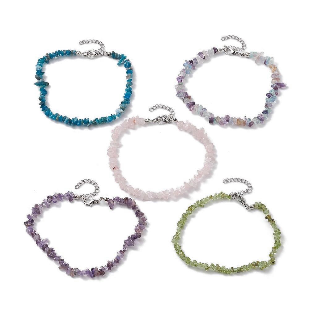 10pcs   Beads Anklets Chips 10-5/8~11 inch(27~28cm) Material:  Mixed Stone
