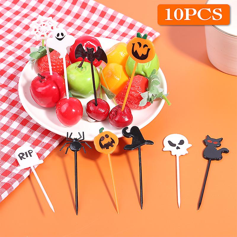 10pcs/set Halloween Cartoon Cake Dessert Toothpicks Fruit Fork Party Toppers