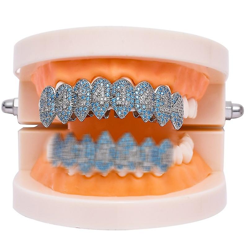 8 Zircon Hip Hop Braces, Colour: Platinum Upper Teeth