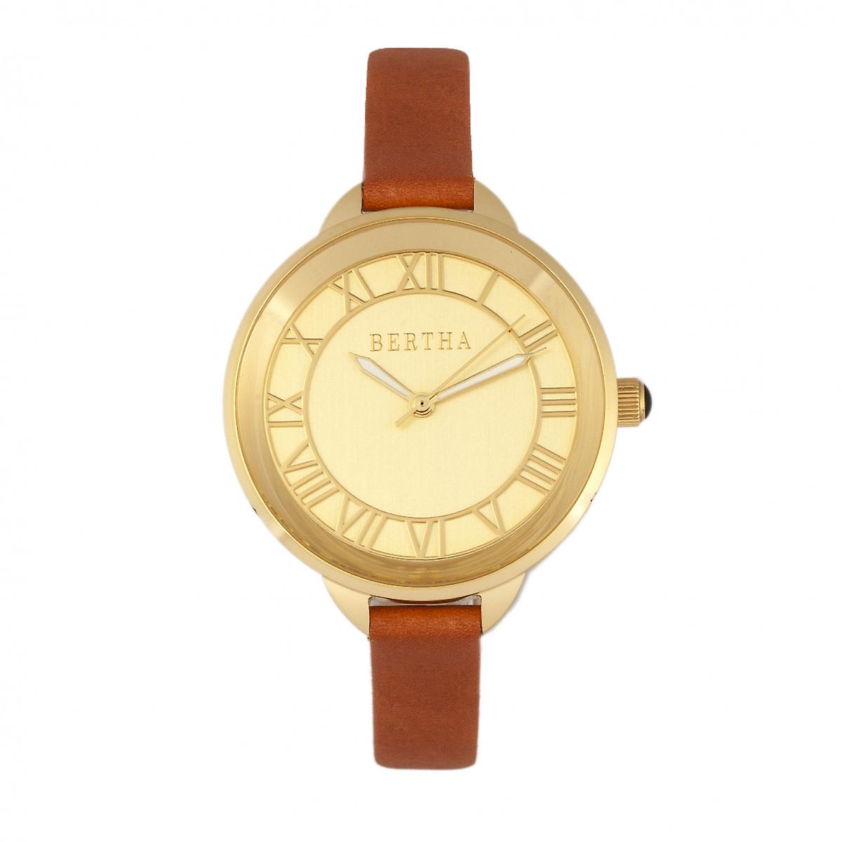 Bertha Madison Sunray Dial croco lederen-Band Watch - Camel/Gold