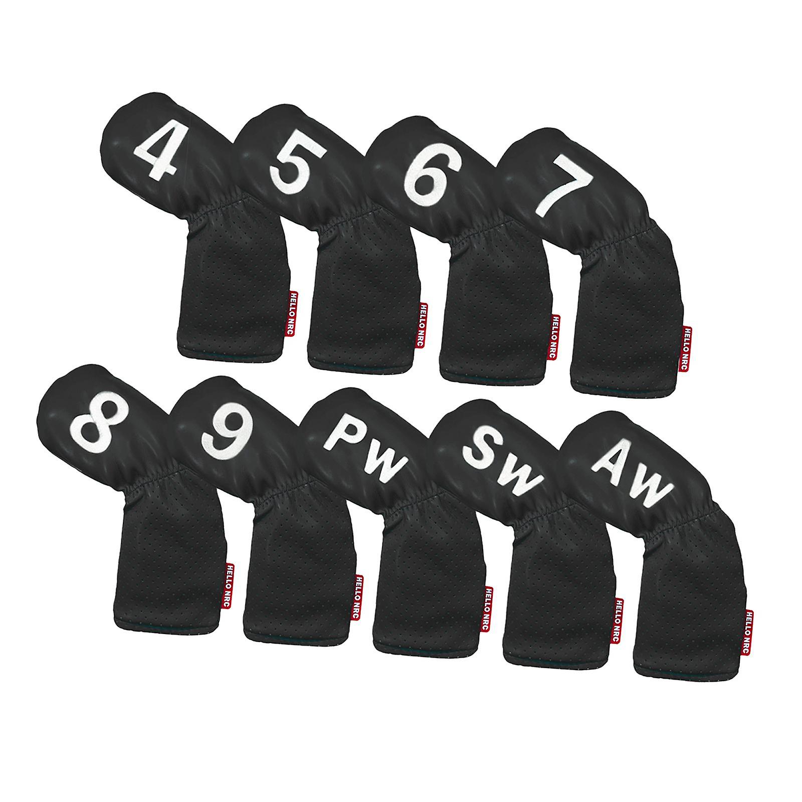 9Pcs Golf Iron Headcover Set Long Neck Fits All Brands Accessories Black