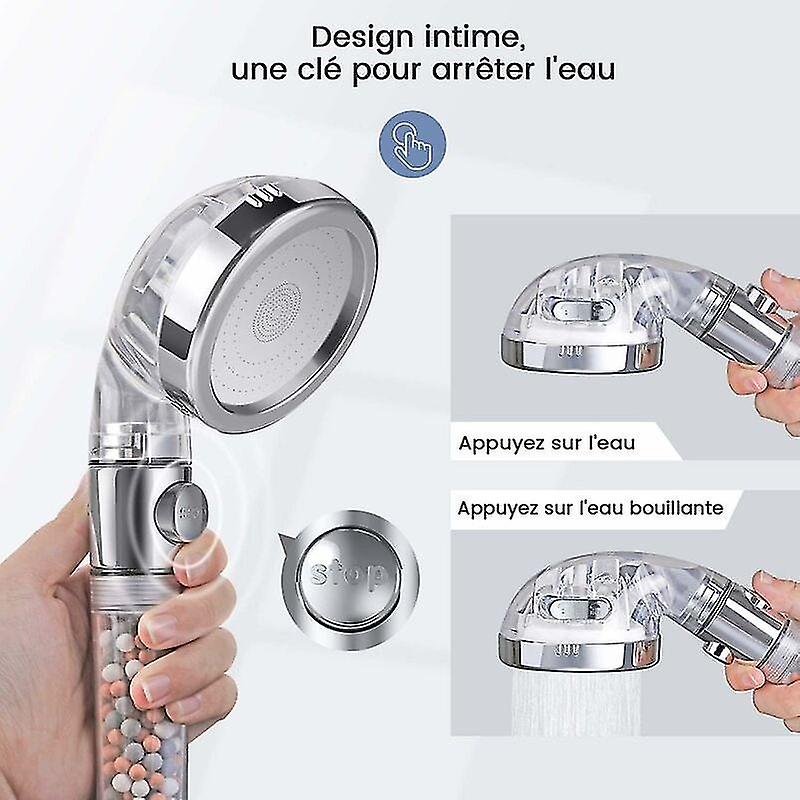 Filtering Handheld Shower Head with Water Stop Function, Water Saving Anti Limestone Shower Head, Filtering Handheld Shower with Replaceable Filter St